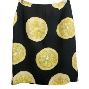 Silk Club Linen Lemon Print Sequin Skirt Sz 8 Citrus Retro Summer Dopamine Funky